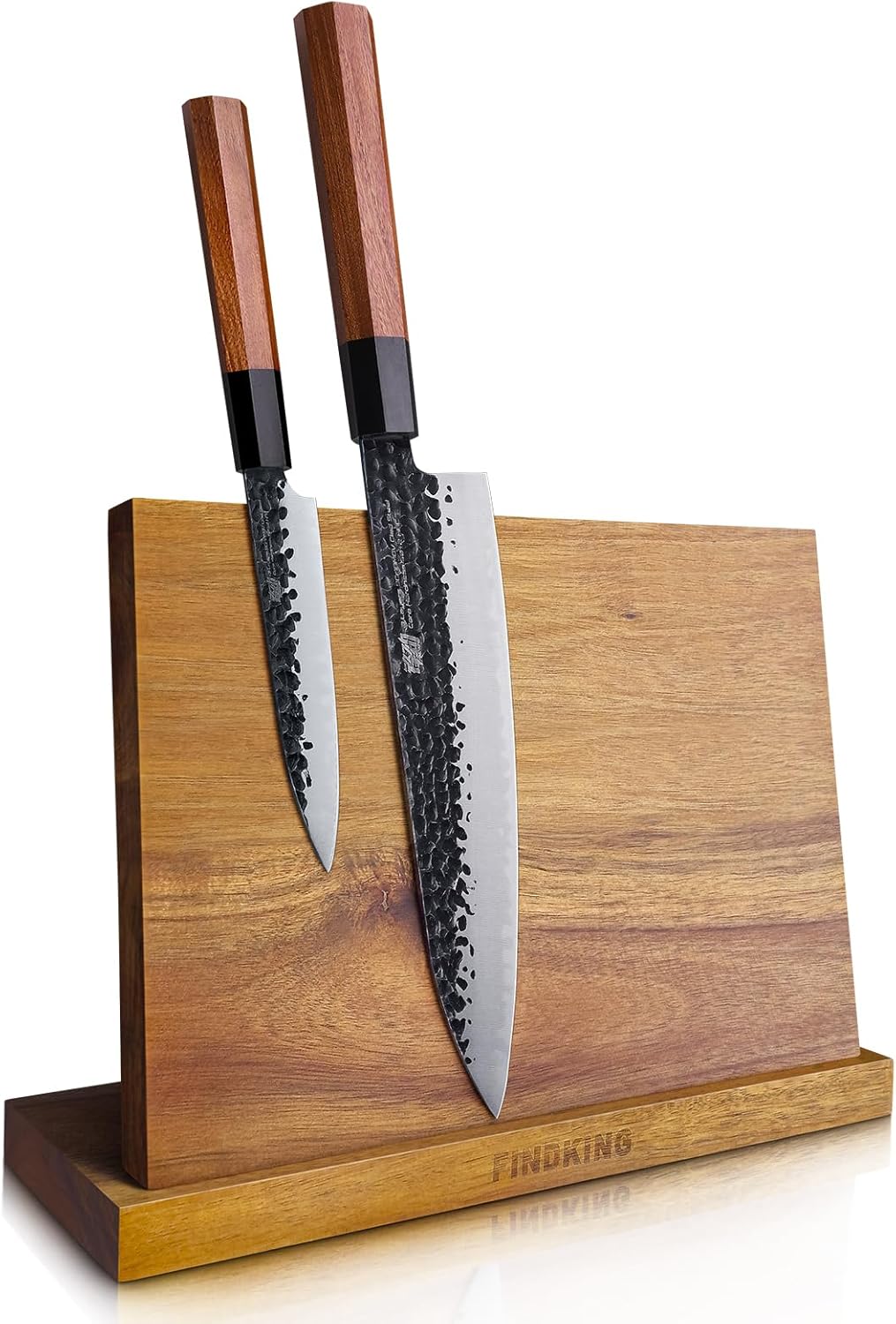 FINDKING Magnetic Knife Block, Teak Wood Utensils Holder, Strong Magnet Stand for Kitchen Counter (10.8 x 8 Inches, Without Knives)