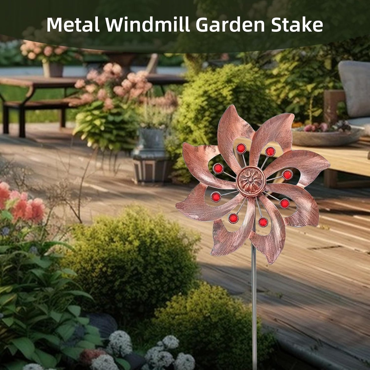 Outdoor Wind Spinner, 37.4 x 9.44 Inch Metal Kinetic Windmill, 360° Waterproof Garden Wind Sculpture Yard Art Decor for Lawn & Patio (Brass)