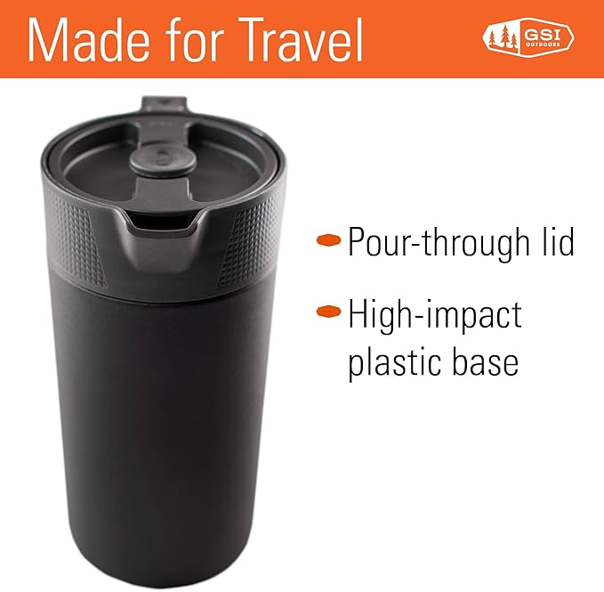GSI Outdoors Glacier Stainless JavaPress, 30oz French Press Coffee Mug for Camping