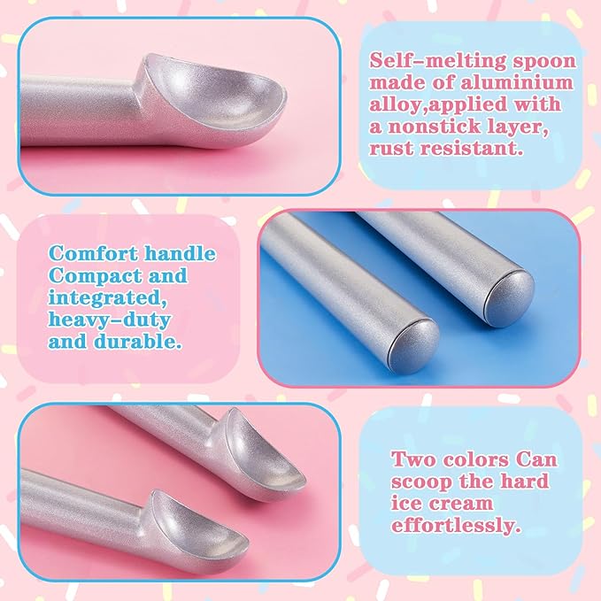 Gejoy 16 Pcs Ice Cream Scoop 7 Inch Nonstick Anti Freeze Ice Cream Scooper Aluminum Design Dessert Spoon for Gelatos Frozen Yogurt Fruit Sundaes Sorbet Almond Cookie Dough(Silver)