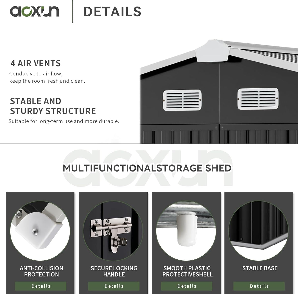 Aoxun 9.4x7.3x6.5 FT Outdoor Storage Shed, Garbage Can, Outdoor Metal Shed for Tool, Garden, Bike, Placed in Patio, Garden (Black)