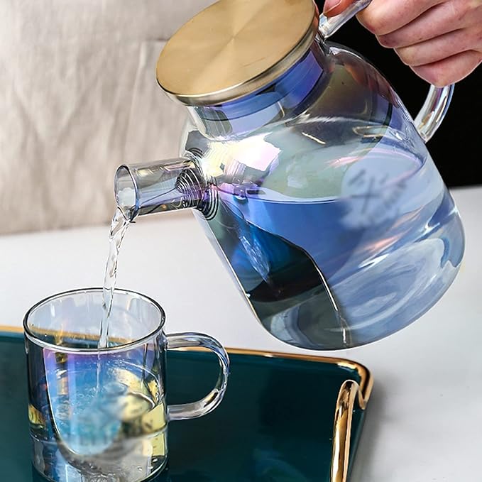 Pitcher Glass Pitcher with Spiral Filter High Temperature Resistant Kettle with Lid Large Capacity Teapot with Anti-Scald Handle Hot/Cold Water Carafe (Size : M)