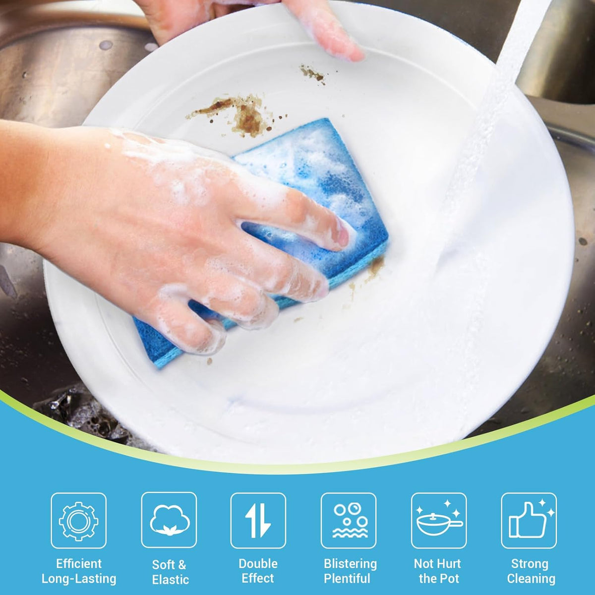 AIDEA Sponges Kitchen, Non Scratch Scrub Sponge, 12Count, Sponges for Non Stick Cookware, Cleaning Sponge for Dishes, Cleans Fast Without Scratching, Cleaning Power for Kitchen, Bathroom, Household