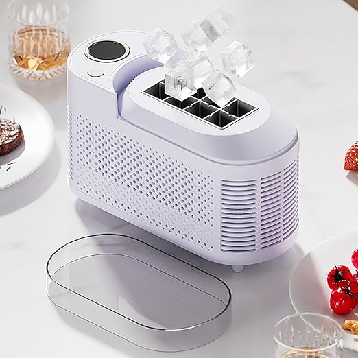 Mini Ice Maker Machine Counter Top for Home, Ice Ready in 10 Mins, Low Noise & Energy Saving, Easy to Clean, Portable Small Clear Ice Cube Maker for Kitchen (Purple #Name?)