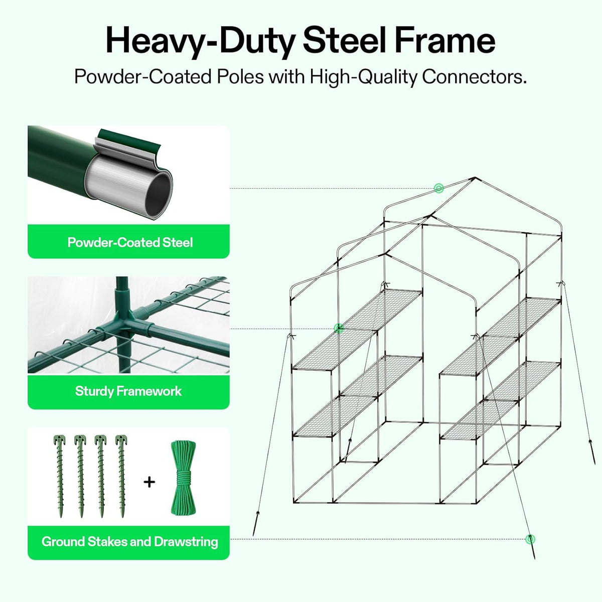VIVOSUN 57x57x77-Inch Transparent Mini Walk-in Green House with Window and Anchor, Plant Garden Hot House 2 Tiers 8 Shelves, 4.7 x 4.7 x 6.4 FT