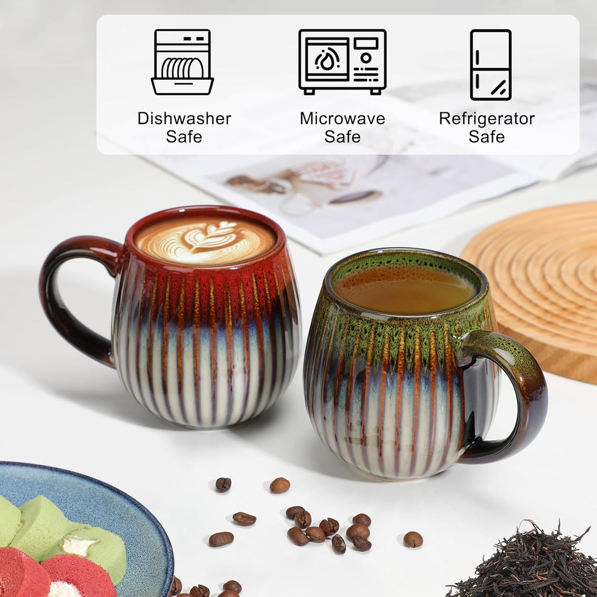 CosyCorner Ceramic Coffee Mugs Set, 17 oz Large Coffee Cups for Home and Office, Ceramic Cup for Coffee & Tea（B×4 pcs）