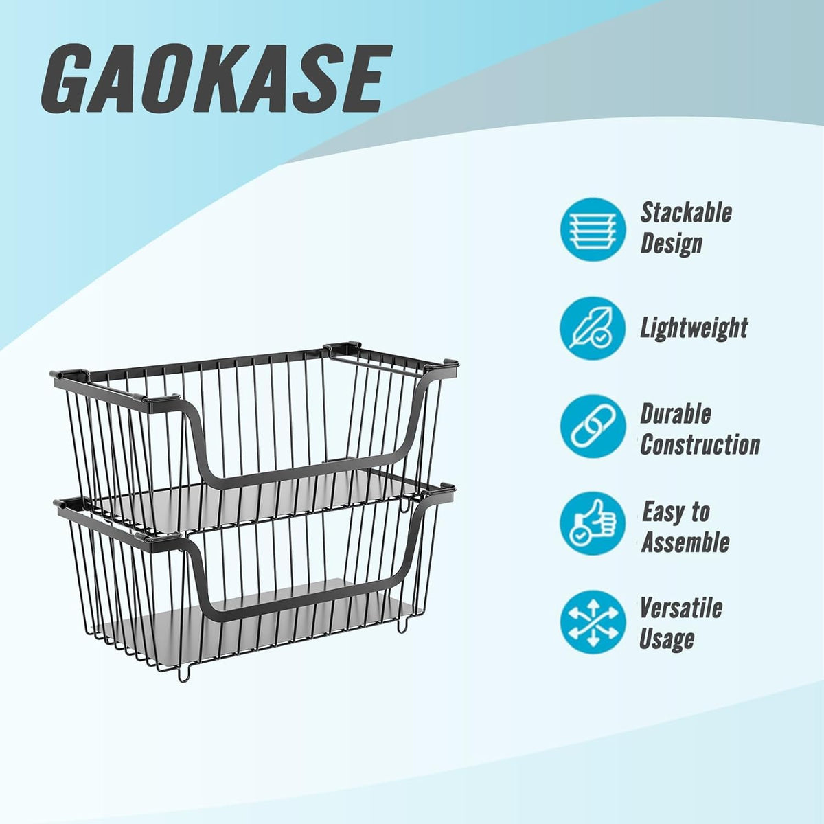 4 Pcs Stackable Wire Baskets for Pantry Organizers and Storage,Vegetable Fruit Basket for Countertop,Kitchen Storage Metal Baskets,Produce Potato Onion Storage Bin,Black