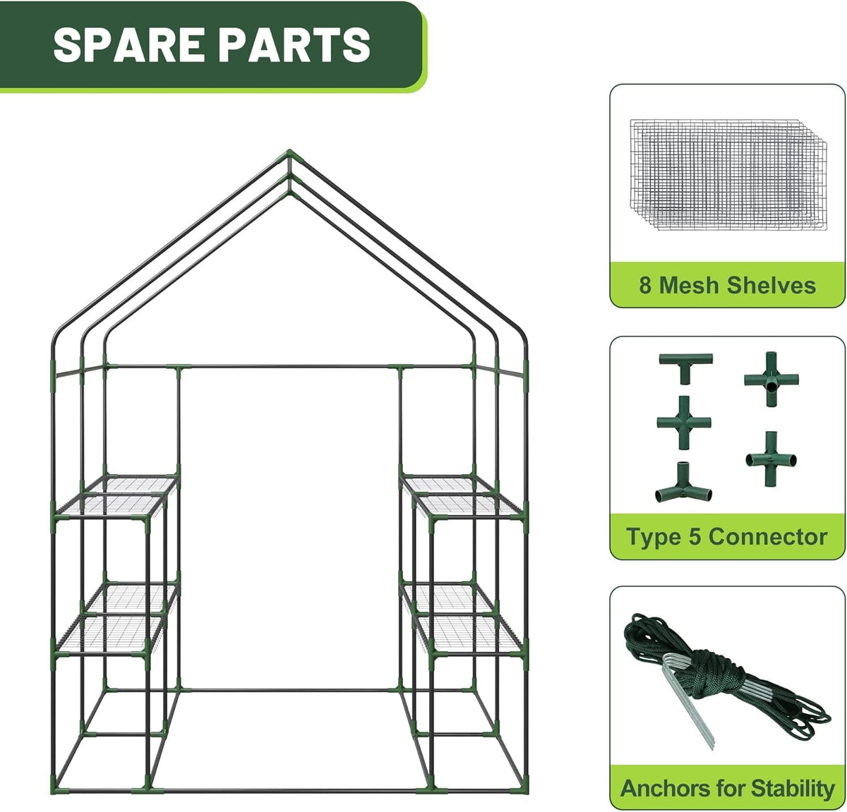 Nova Microdermabrasion Walk-in Greenhouse for Outdoors, 57 x 57 x 77 inch, Portable PE Cover Greenhouse with Anchors and Ropes Indoor Outdoor-3 Tier 8 Wired Shelves Plant Gardening Hot House