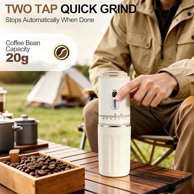 Portable Coffee Maker with Electric Grinder, Travel Coffee Maker, Portable Battery Pour Over Set, Rechargeable Cordless Coffee Mini Maker with Insulated Mug for Travel, Camping, Car