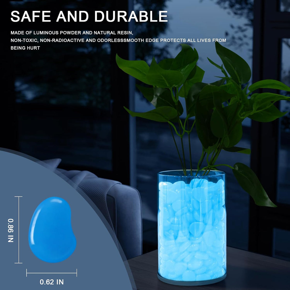 Oubest Glow in The Dark Rocks for Outdoor Landscaping Garden Stones, 0.8 Inch Glow Pebbles Luminous Stones Decorative Rocks for Vases Pathway Walkway Yard Patio Fountain Driveway, 150PCS, Multicolor