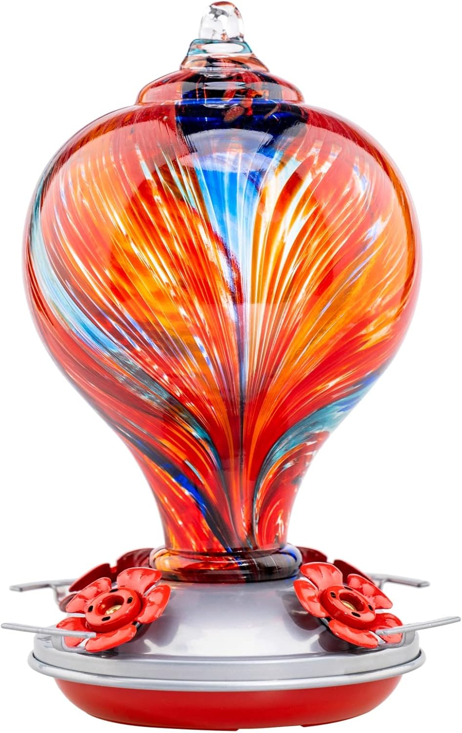 Muse Garden Hummingbird Feeders Blown Glass Hummingbird Feeder, Garden Backyard Decor, 32OZ, Mexican Stripes