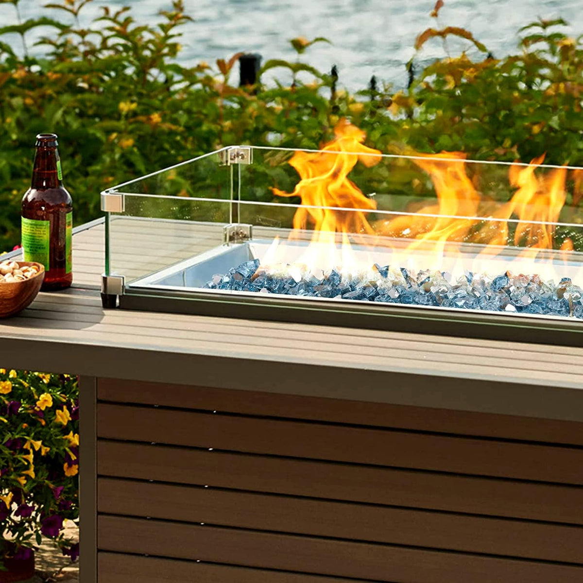 Mr. Fireglass 10 Pounds Fire Glass - 1/4 Inch High Luster Reflective Tempered Glass Rocks for Fireplace Fire Pit Table and Landscaping, Aqua Blue