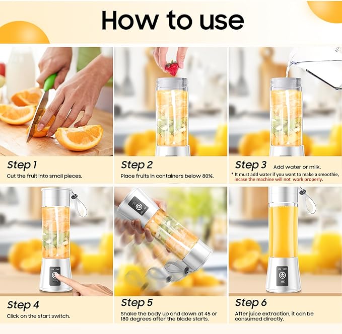 Portable Blender for Smoothies & Shakes - Cordless Personal Size Mini Blender with BAP Free Juice Cup, USB Rechargeable Suit for Sports/Picnic, Mother's Day