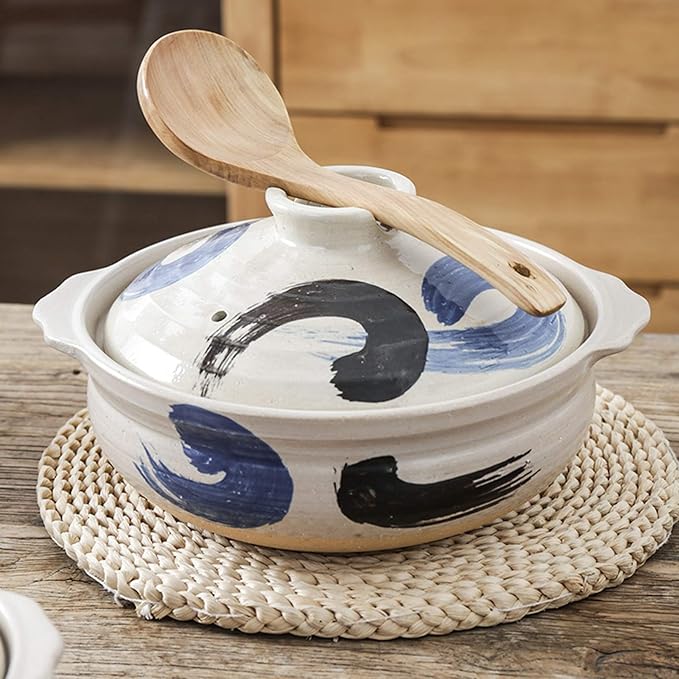 Donabe Japanese Casserole Pot Heat Resistant Ceramic Casserole With Lid Clay Rice Cooker Pot Casserole Clay Pot Slow Stev Saucepan Health Saucepan,C,1.2L
