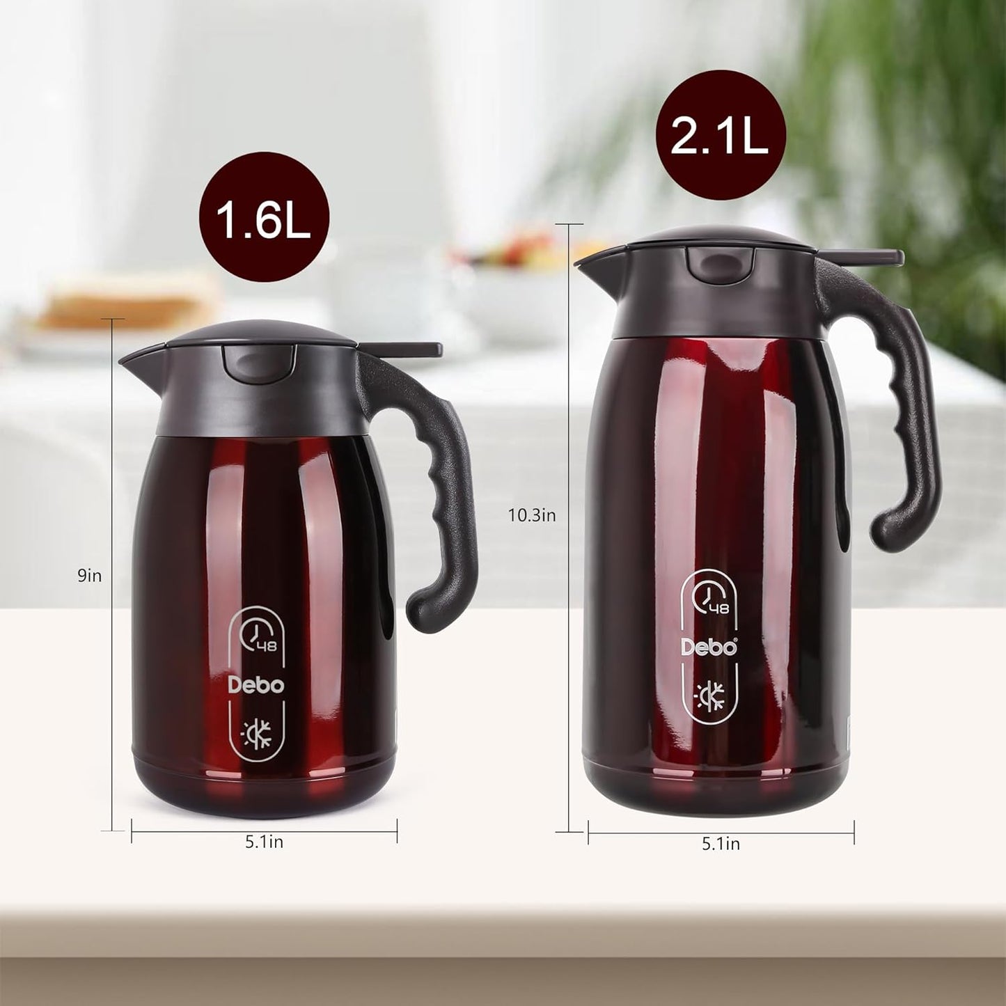 Thermal Coffee Carafe-71oz vacuum Coffee Carafe For Keeping Hot Liquids,Coffee Carafe,Thermal Stainless Steel, Coffee Carafes Press On Lid, Coffee Dispenser.(2.1l) Red