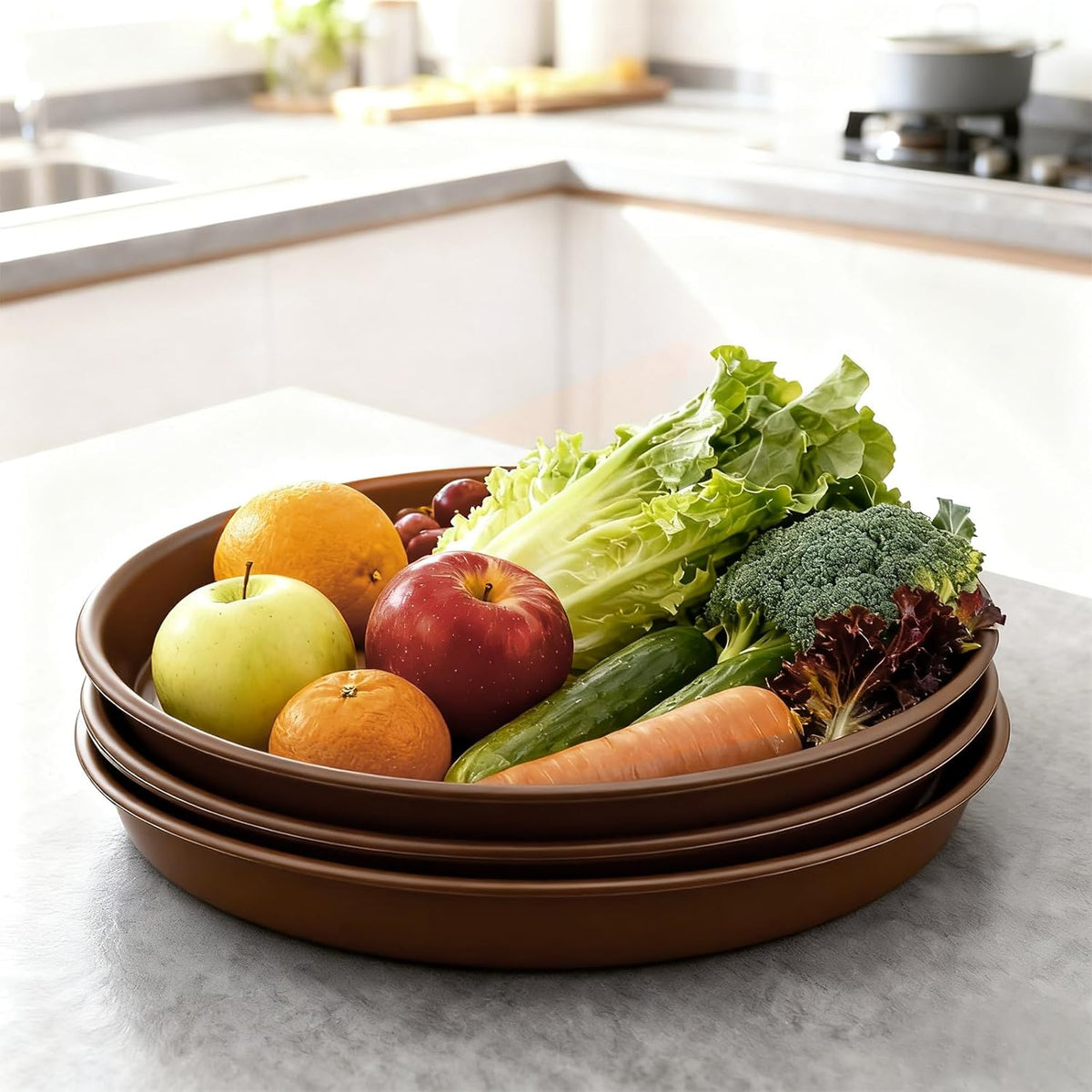 TITE Plant Saucer 16 inch,Heavy Large Planter Durable Thicker Plastic Plant Trays for Indoors and Outdoor,Plant Saucer Drip Trays,Brown (16 inch,Brown) Pack of 3