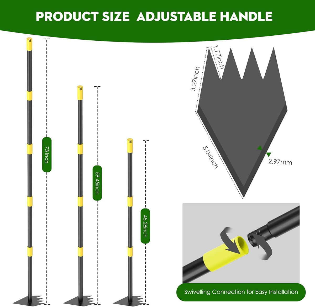 Dual Headed Weeding Tool, Long Handle for Loosening Soil Weeding Digging with Heavy Duty Stainless Steel Manual Weeder Hoe Garden Tool 17-45 inch Metal Black