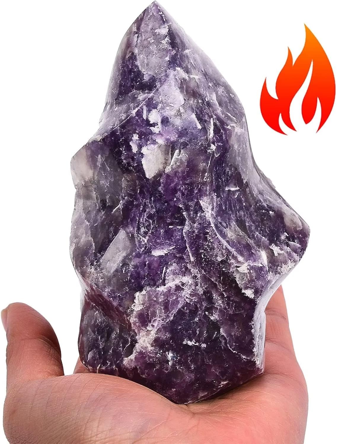 AMOYSTONE Purple Lepidolite Crystals Tower Flame Shaped Stone Energy Meditation Healing Crystal Home Decor 1.5-2.2 Pound