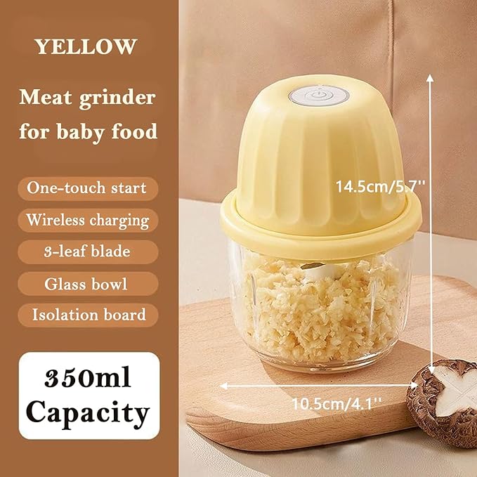 Food Processor Electric, Cordless Mini Food Chopper, 350ML High-Capacity Glass Blender,Type-C Rechargeable, for Garlic, Ginger, Chilli, Onion, Vegetable, Fruit Salad