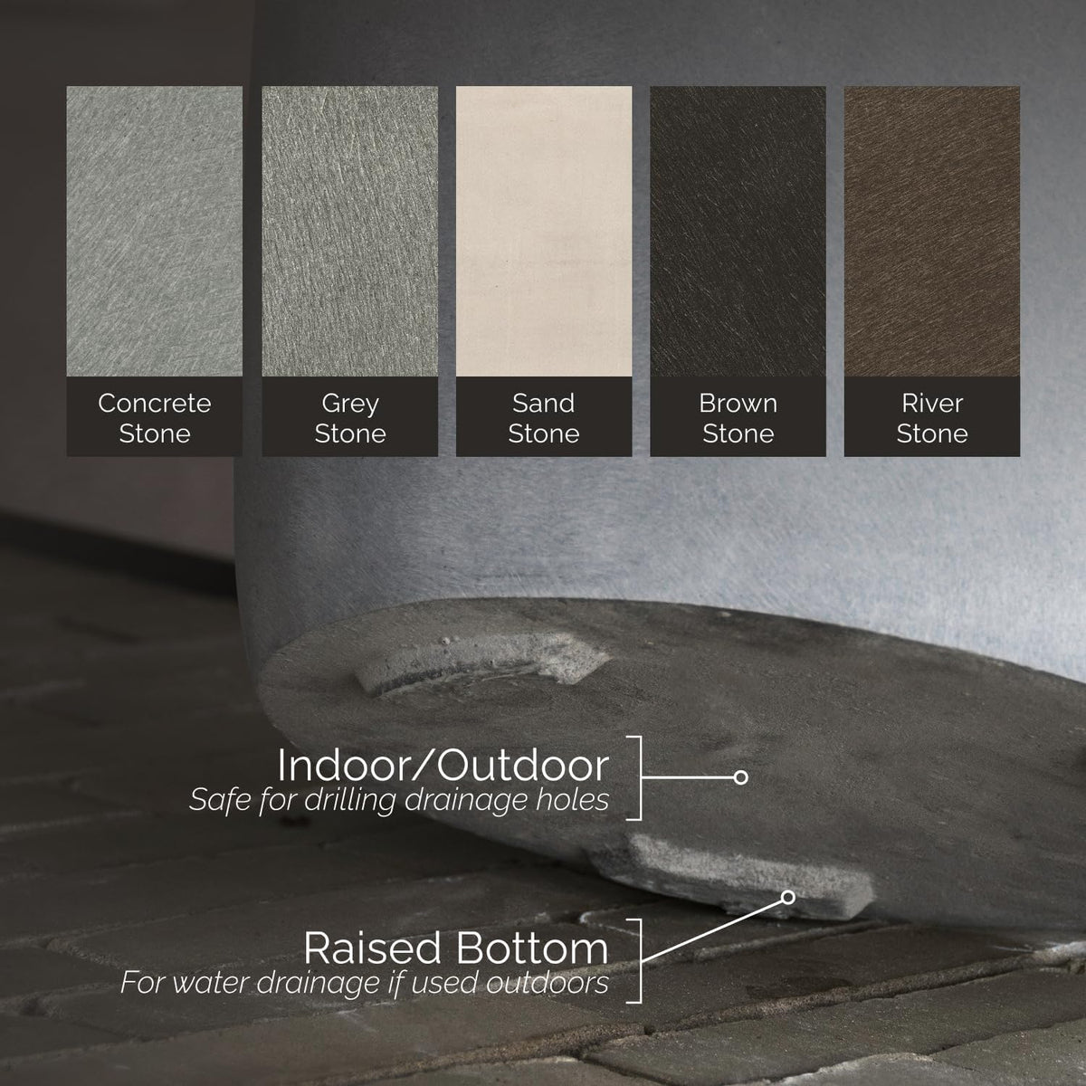 Mondo Large Planter – River Stone Finish – Fiberglass Indoor/Outdoor and Weather-Resistant Round Planter (19.7" D x 19.1" H Exterior, 18.5" D x 18.5" H Interior)
