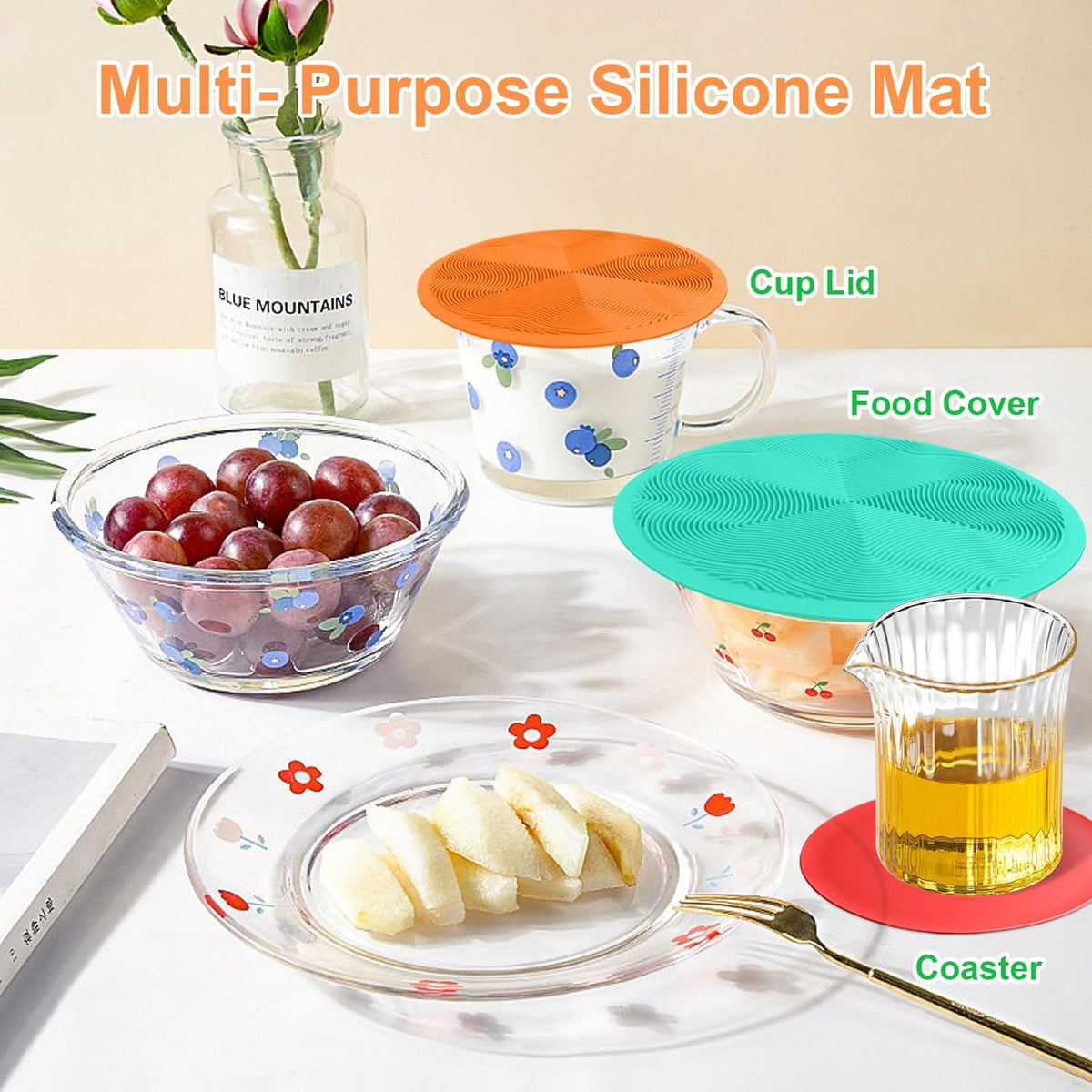 KooMall 12 10 8 6 4 Inch Multi-Purpose Microwave Mat, as Trivet, Pot Holders, Food Cover, Cup Lids, Drying, Place Mat, Utensils Rest, Heat Pad for Hot Pot Pans Bowls Plates Dishes Kitchen Counter
