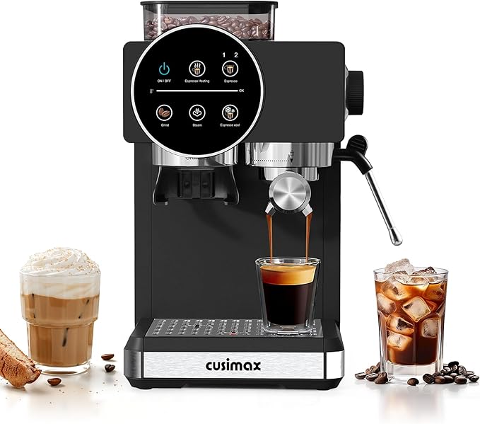 Espresso Machine with Grinder, 20 Bar Professional Expresso Coffee Machines with Milk Frother Steam Wand, Espresso Maker with 60oz Removable Water Tank, Cappuccino & Latte Machine for Home (Black)