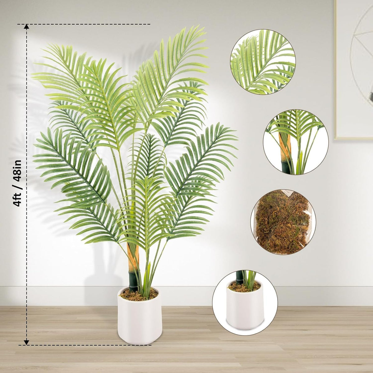Artificial Fake Palm Tree 4FT 2Pack with White Planter & Free Moss, UV Resistant Artificial Palm Tree for Outdoors, Fake Plants for Poolside Home Room Decor, Faux Plants Outdoor Decor