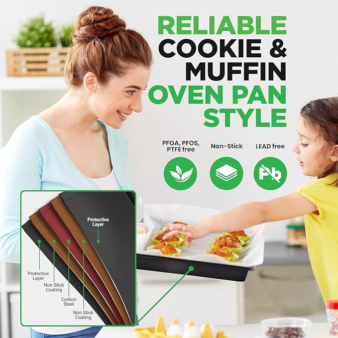 NutriChef 10-Piece Non-Stick Baking Set – Heavy-Duty Carbon Steel Bakeware Set w/ Cookie Sheets, Muffin Pan, Roasting Pan, Cake Pan, Baking Tray, Pizza Pan – Effortless Food Release & Easy Cleanup