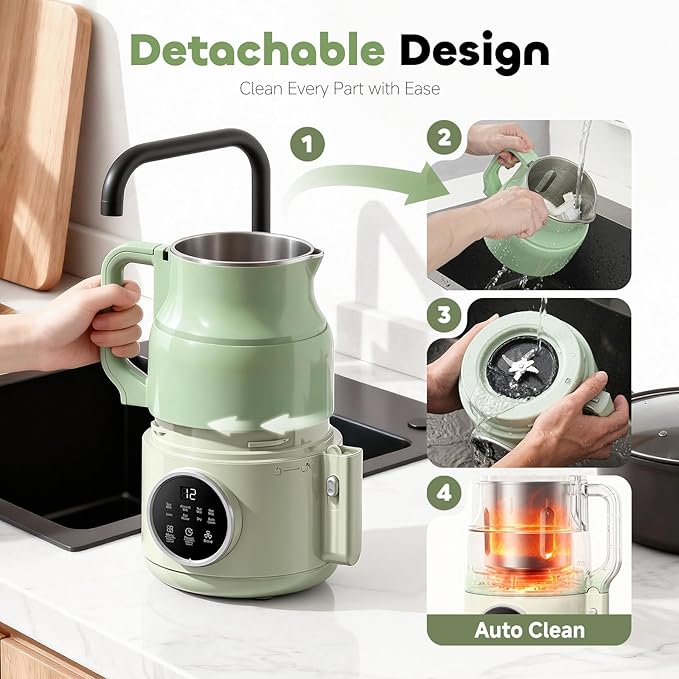Nut Milk Maker Machine, Soy Milk & Oat Milk Maker with 8 Presets, High-Speed Blender, Auto-Clean, Delay Start, 33oz Almond Milk Maker for Plant-Based & Dairy-Free Beverages, Green