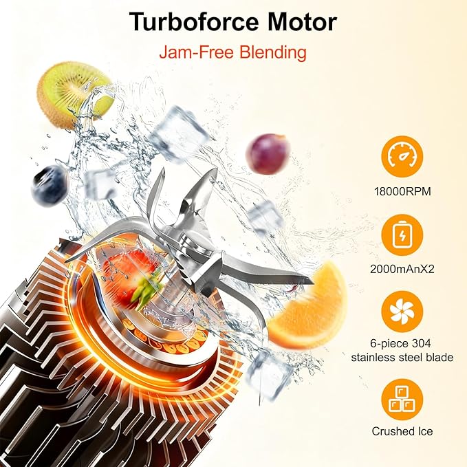 Portable Blender Dual Mode 18000RPM 20Oz Blending Cup Ice Crushing Smoothie Frozen Fruit Mini Home Gym Travel(Black)
