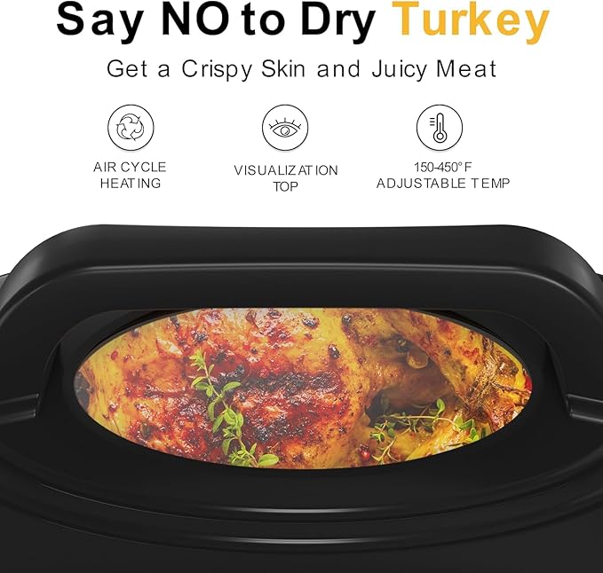 Roaster Oven 28 Quart, Electric Roaster Pan with Visible & Self-Basting Lid, Large Stainless Steel Electric Turkey Roaster Oven Defrost Warm Function, Removable Pan Rack, Fits Turkeys Up to 30LB, Blue
