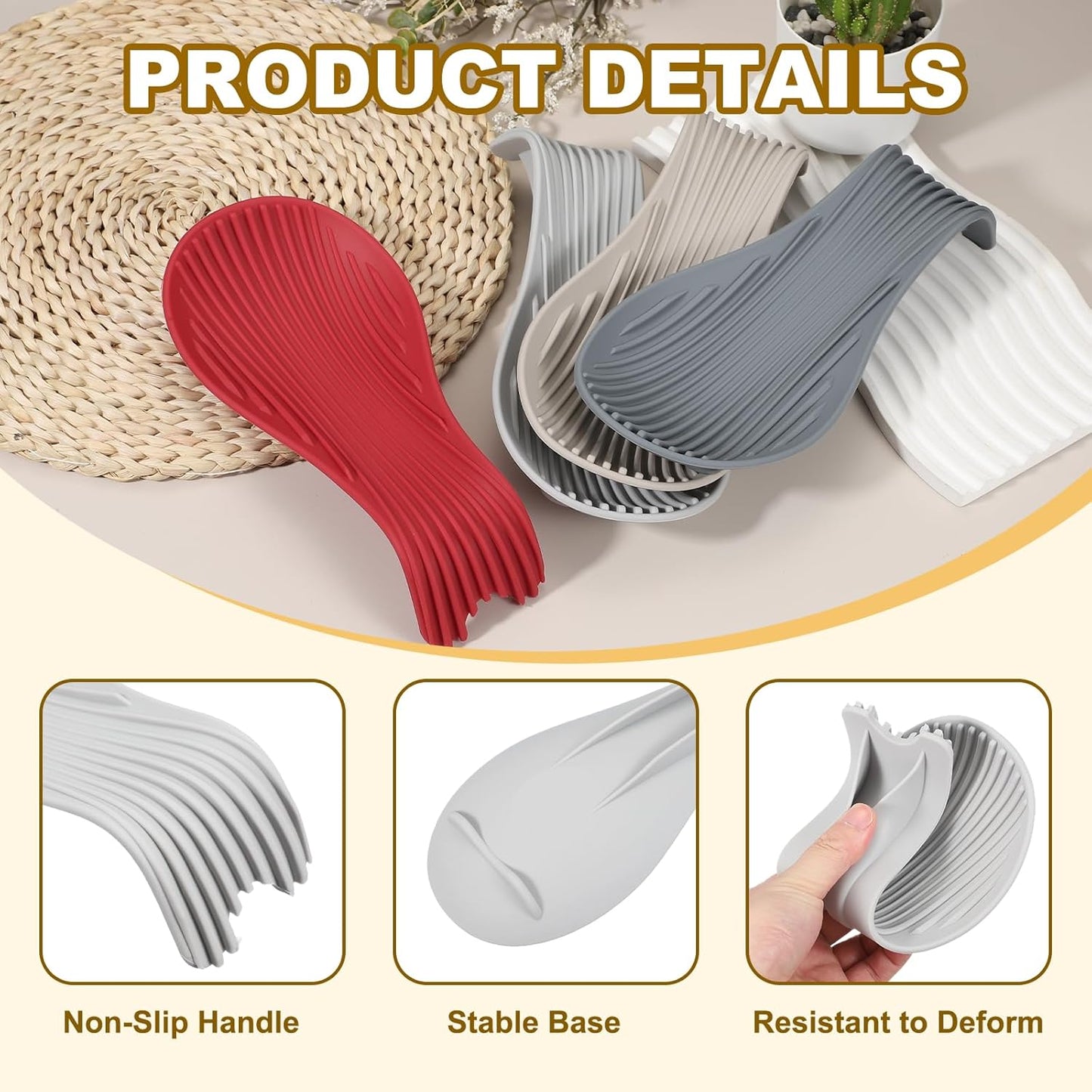uxcell 1 Set Silicone Spoon Rest for Stove Top, Silicone Spoon Holder for Cooking Spatula, Ladle, Brush Light Grey/Dark Blue