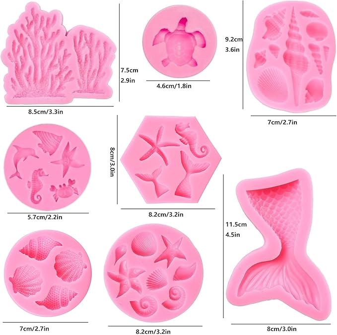 Mermaid Theme Cake Mold, Mermaid, Shell, Seaweed, Coral Silicone Mold Cupcake Toppers Mold for Candy,Chocolate,Fondant,Polymer Clay,Crafting Projects & Cake Decoration