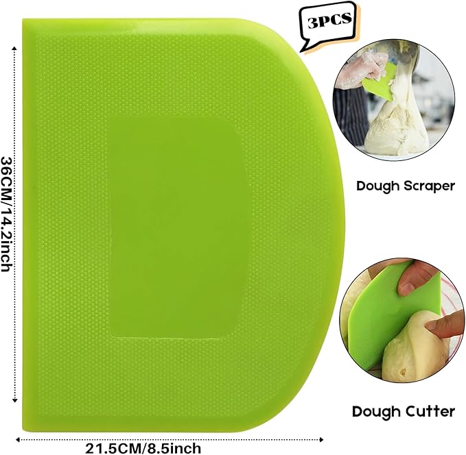 SURDOCA Dough Scraper Bench Scraper - 3P 14.2x8.5" Plastic Flexible Bowl Scraper, Sharp Edge & Angles Cake Scraper. Non-Slip Bakeware Decorating Tools Sculpting & Modeling Tools - White+Blue+White