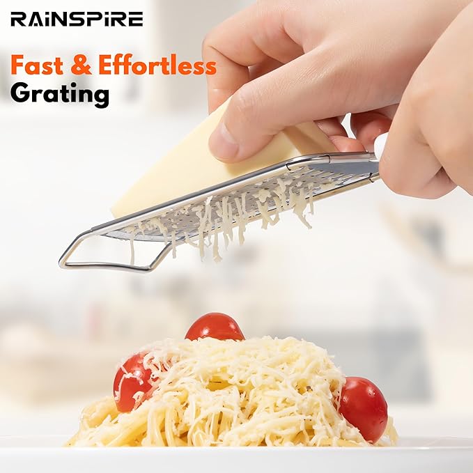 Rainspire Professional Cheese Graters for Kitchen Stainless Steel Handheld, Metal Lemon Zester Grater With Handle For Cheese, Chocolate, Spices, Kitchen Gadgets Tools, Soft Grip Handle (Blue)