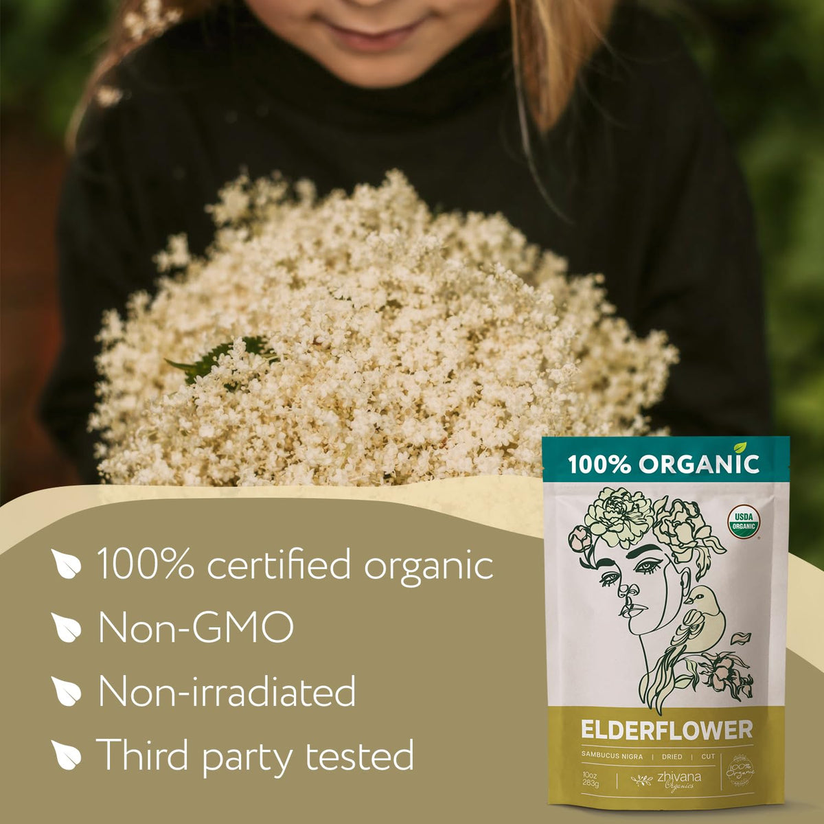 Elderflower Tea (10oz.) - Organic Dried Elderflowers - Elder Flowers Dried Herbs, Te de Sauco, Flor De Sauco Organico - Respiratory Tea - Great for Allergy