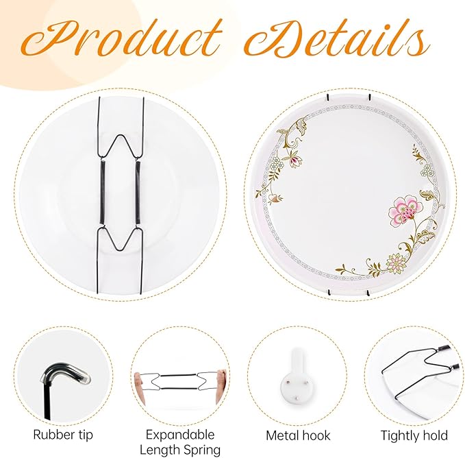 Bilillo 12 Pack Plate Hangers for The Wall, Suitable for 6''-8'' Decorative Plate,Invisible Heavy Duty Wire Plate Holder with Wall Hooks, Plate Hangers for Displaying Plates, Platter, Dish (Black)