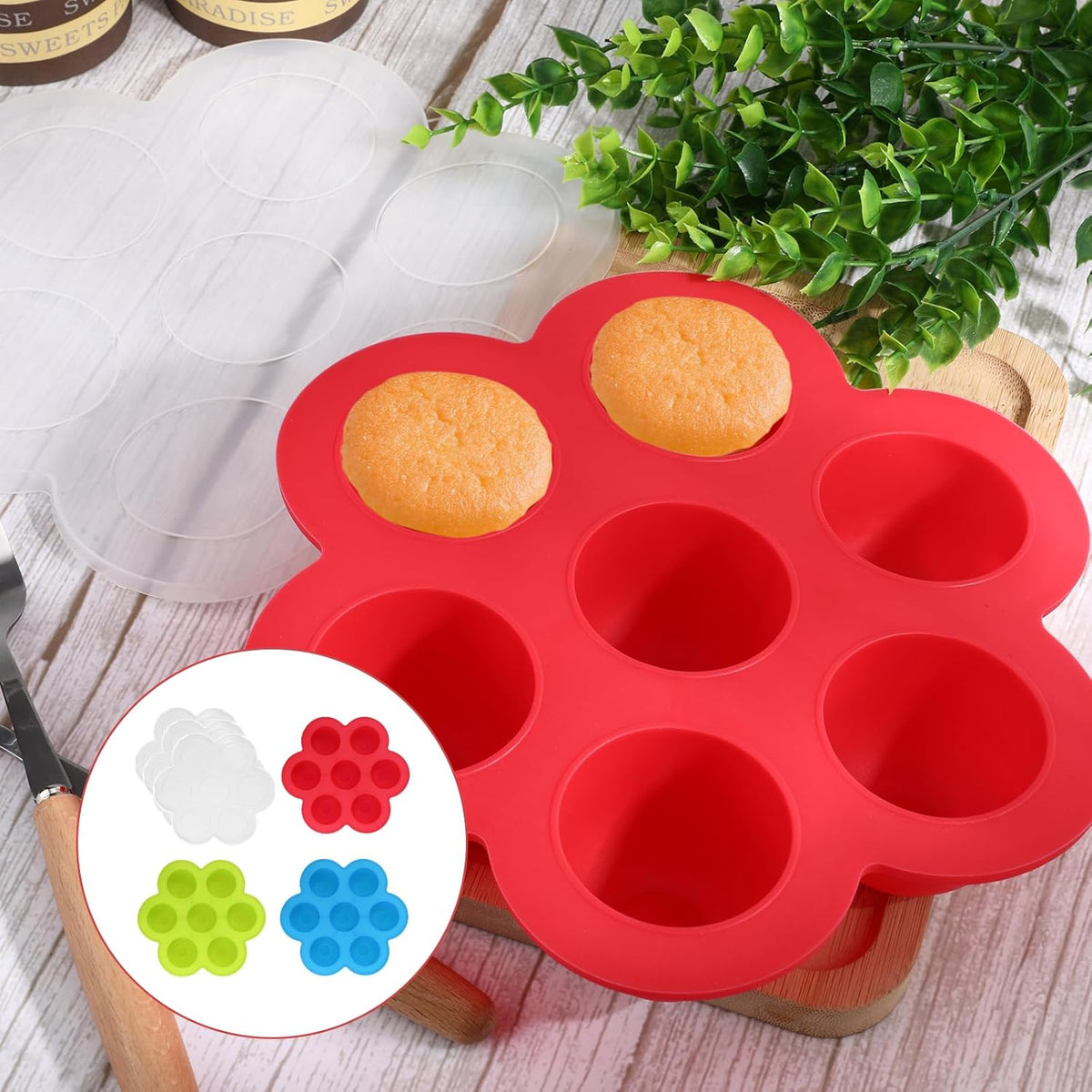 3 Pcs Egg Bites Silicone Mold Air Fryer Accessories Food Grade Big 7 Cups Mini Muffin Pan Food Silicone Freezer Molds with Lid for Baking Egg Bite Cupcake Mini Muffins Tart Bread