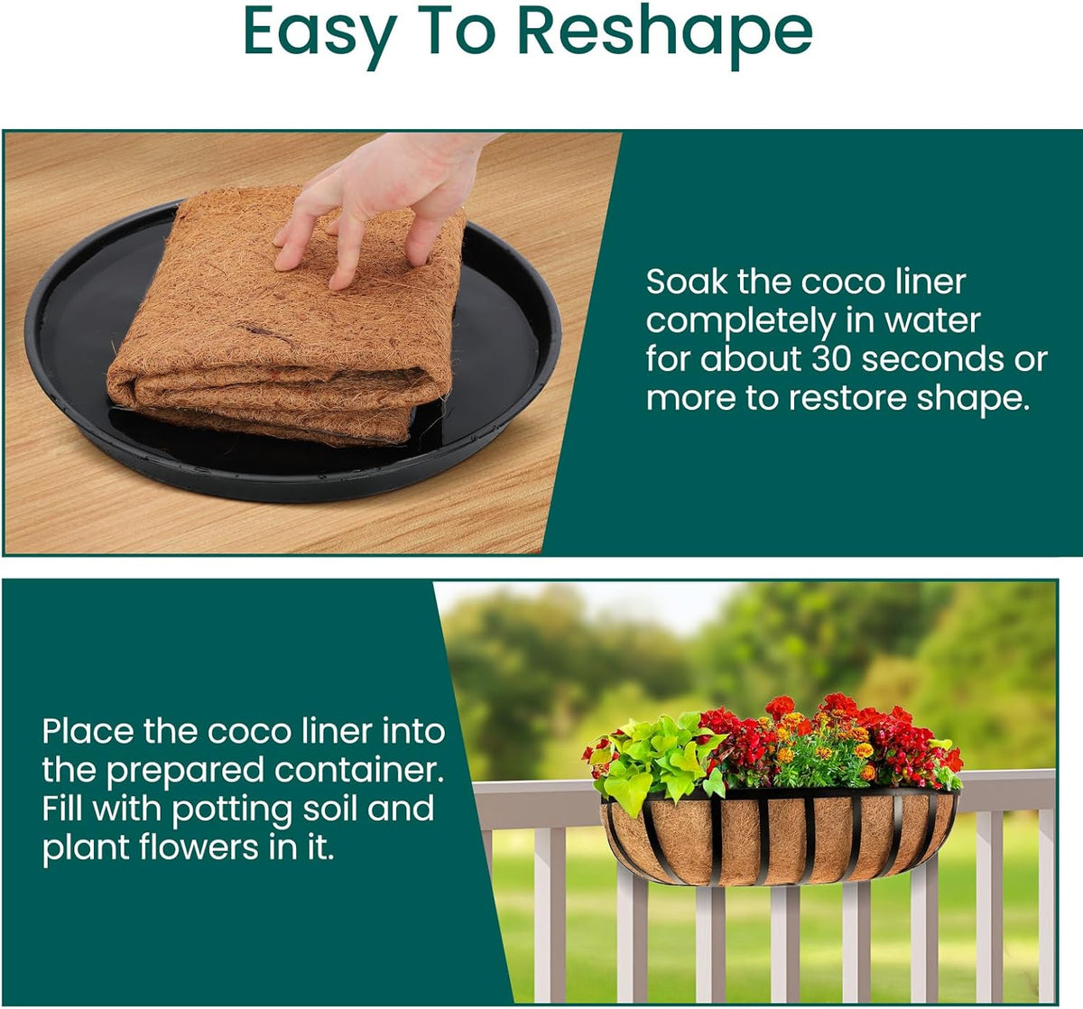 4 Packs 24 inch Hanging Basket Liner Trough Coco Coir Liner for Planter Replaceable Natural Coconut Fiber for Hanging Baskets Window Box Garden Fence Flower Pots Outdoor Indoor (4Pcs 24 inch)