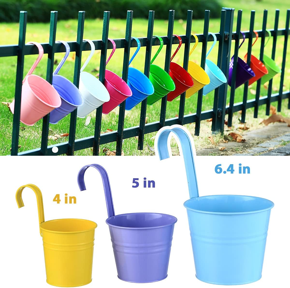 12 Pack Balcony Planters Railing Hanging, Colorful Railing Planter 6.4 Inch Plant Pots with Drainage Holes Hanging Plant Holder Indoor Hanging Planter Outdoor Flower Pots