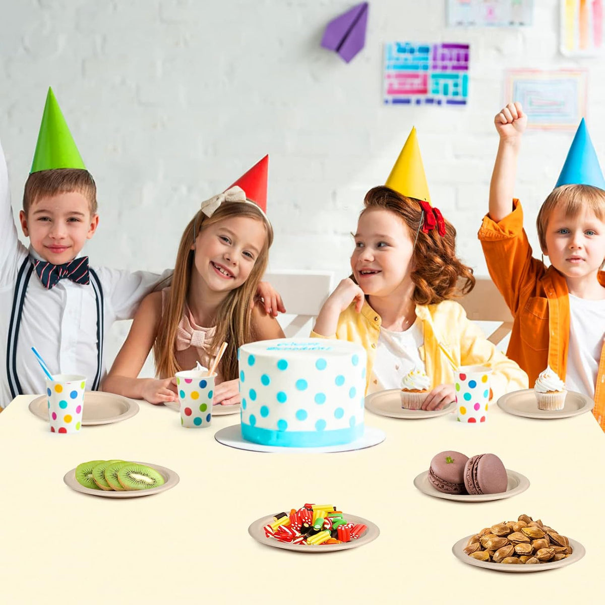 300 Pack Small Compostable Paper Plates, 6 inch, Dessert, Brown