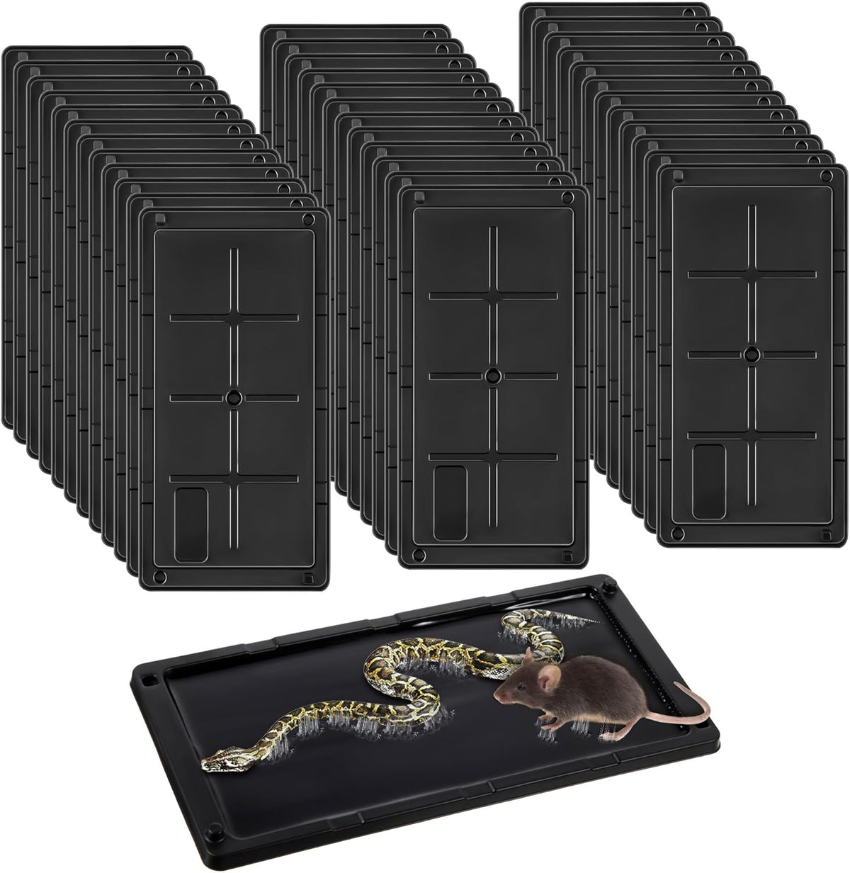 Qualirey 36 Pack Glue Traps for Rats and Snakes, Larger and Heavy Duty Baited Sticky Traps with Non Toxic Glue, Exterminator Plastic Mouse Indoor Board, Ready to Use, Safe to Children and Pets (Black)