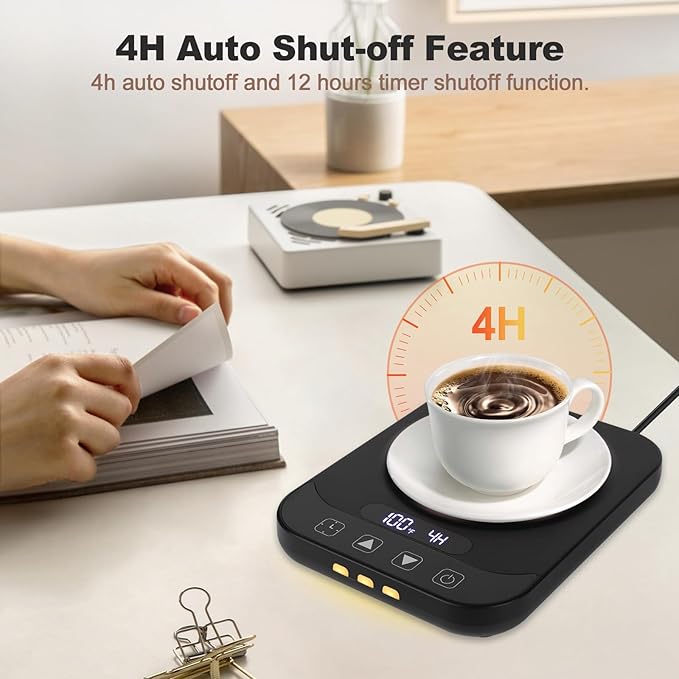 Coffee Mug Warmer for Desk with 9 Temperature Settings, Auto Shut Off, Digital Display, Smart Timing & Reservation, Electric Cup Warmer for Office, Home, Tea, Milk & Beverage Heating (Black)