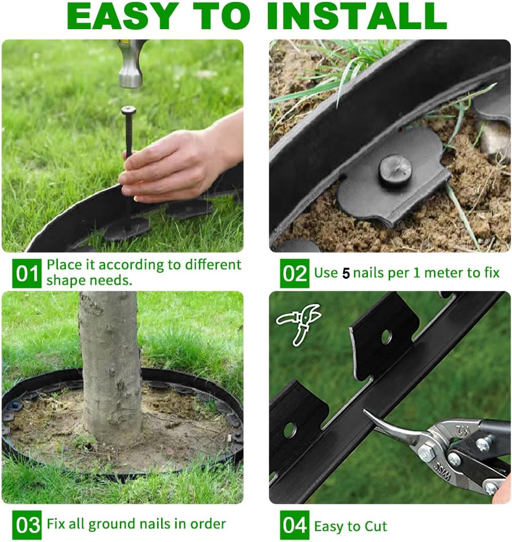 Landscape Edging 49FT,Garden Edging Borders Black [Extra Tall 4IN High] with 75pcs Plastic Stakes, Lawn Edging Flexible DIY Fence for Landscaping,Flower Bed,Grass,Gravel,Tree Surrounding