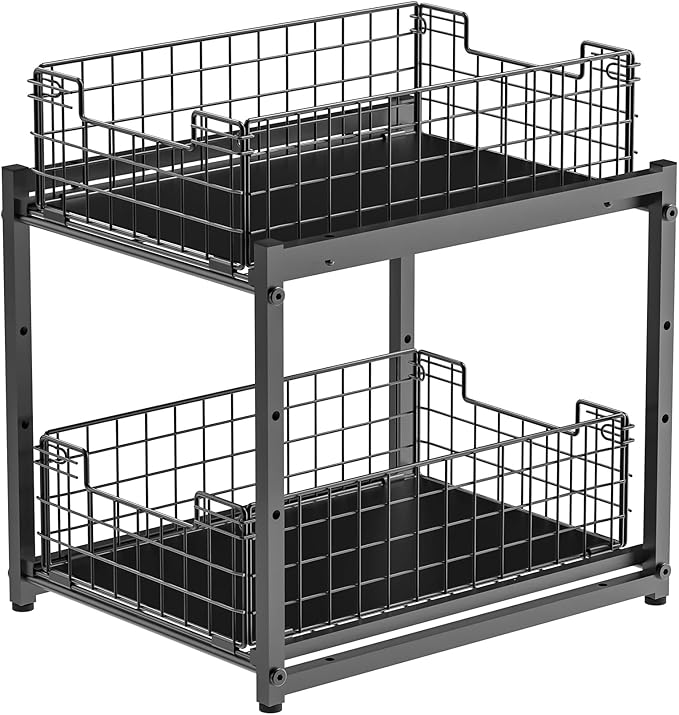 Under Sink Organizer, 2-Tier Pull Out Cabinet Organizer, Kitchen Bathroom Organizer and Storage, Spice Rack for Kitchen, Multi-use Sliding Drawers Shelves, Pack of 2