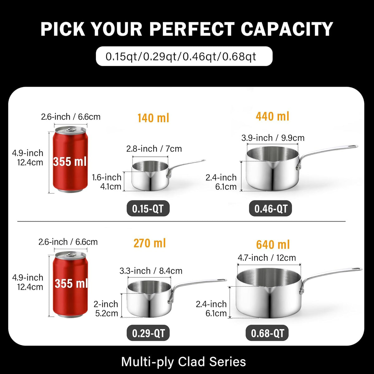 Cooks Standard Stainless Steel Butter Warmer 0.46 QT, Multi-Ply Clad Small Sauce Pan, 440ml Mini Butter Chocolate Milk Melting Pot with Pour Spout Cooking Pot ideal for Chefs, Baristas