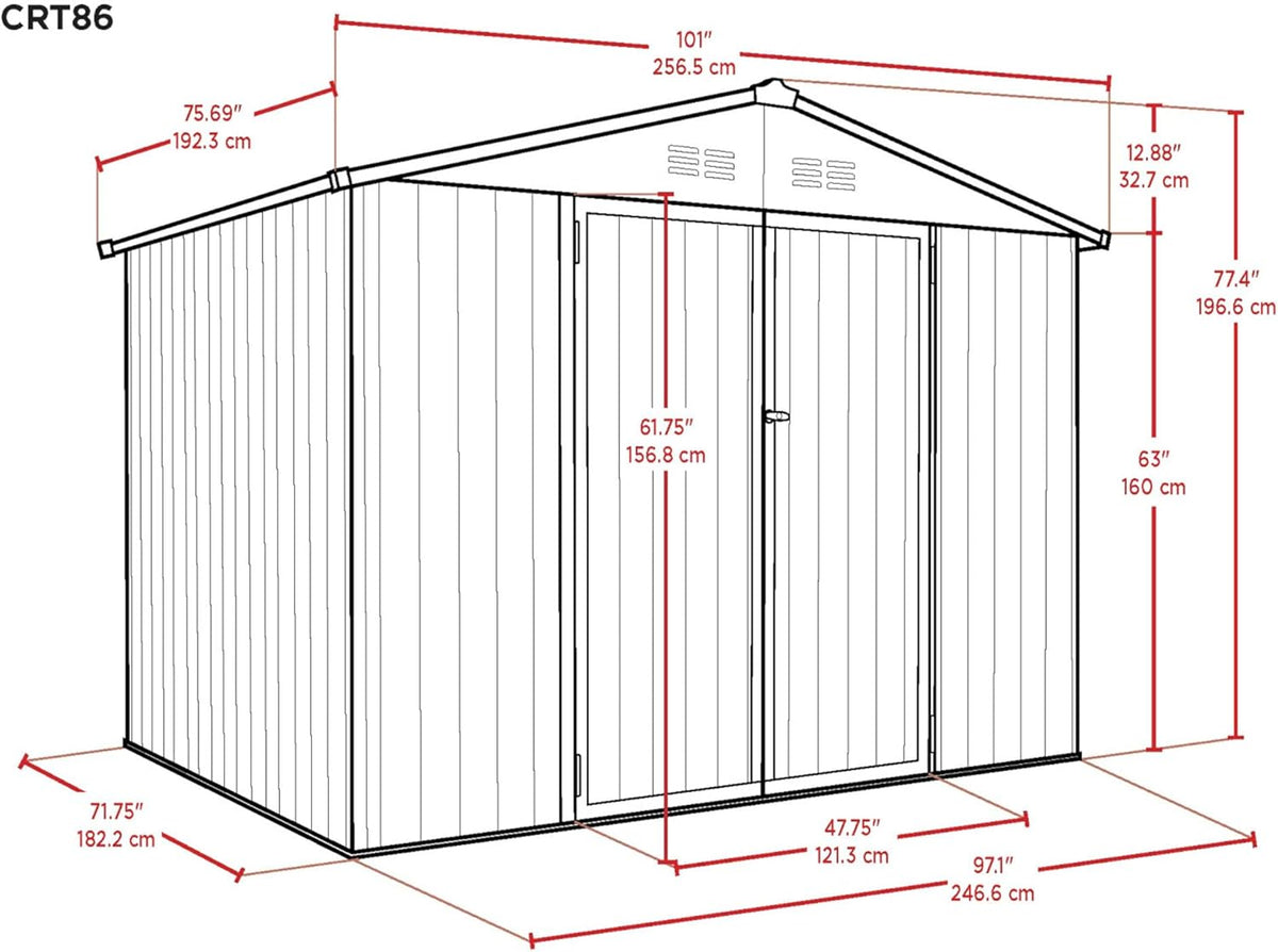 Metal Outdoor Galvanized Steel Storage Shed with Lockable Doors for Backyard or Patio Storage of Bikes, Grills, Supplies, Tools, Toys, for Lawn, Garden, and Camping, Tan (8x6)