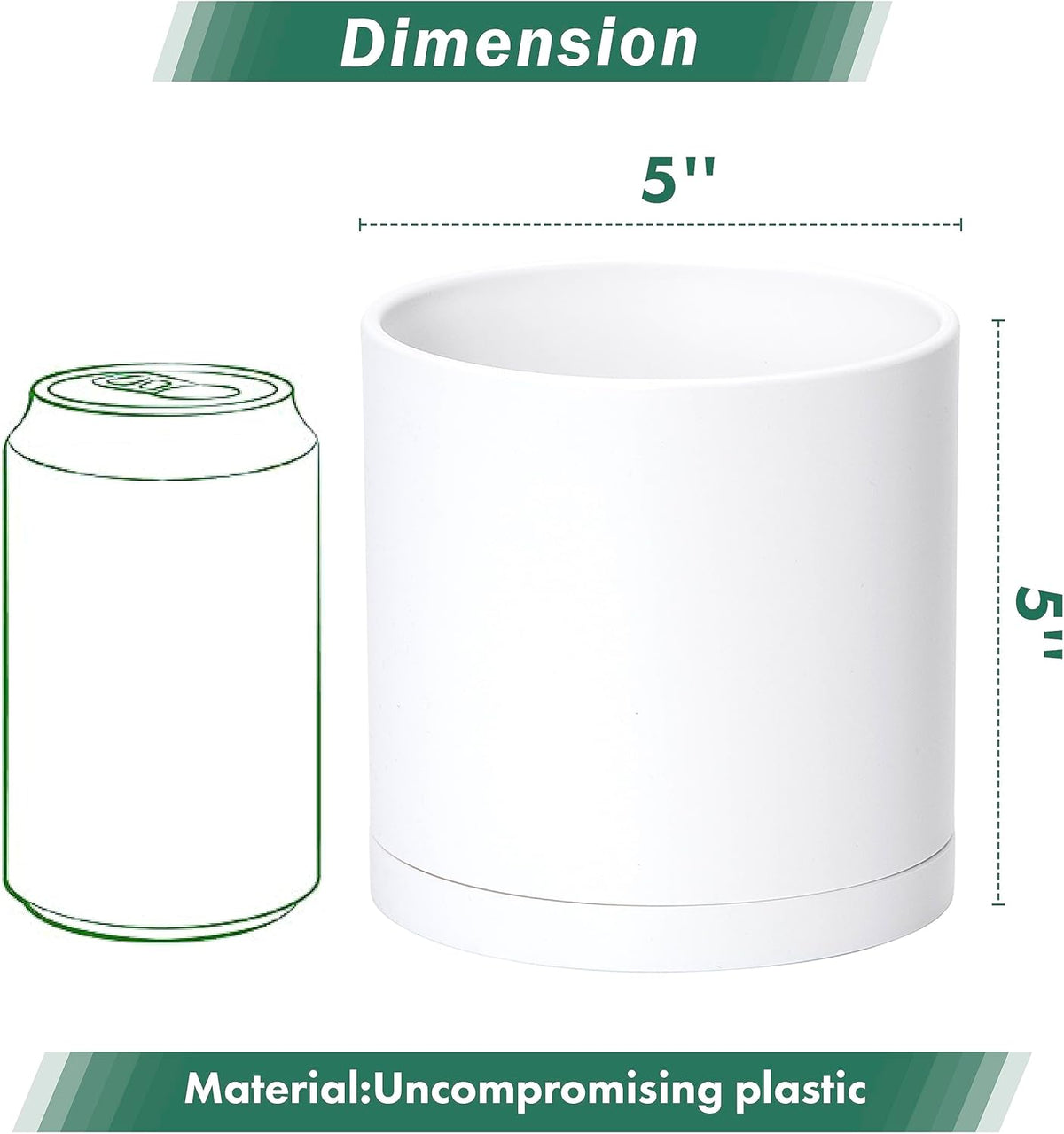 D'vine Dev 4 Pack 5 Inch Modern Plastic Plant Pots, Small Garden Planters for Plant with Drainage Holes and Saucers, White Color, 74-Z-G-2