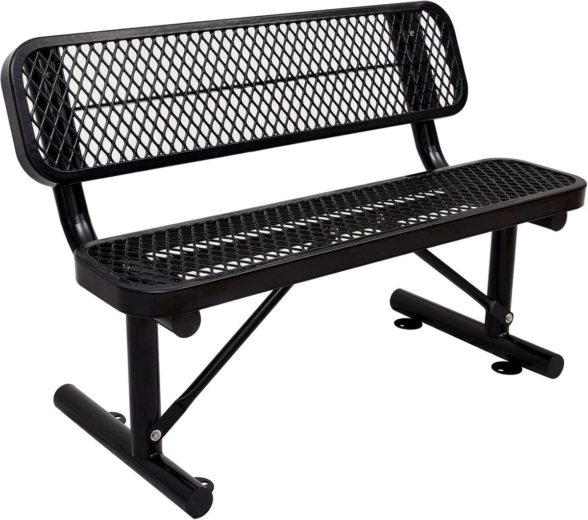 4 Feet Heavy Duty Park Bench with Back Portable Frame, Outdoor Steel Bench with Backrest, Expanded Metal Mesh Bench for Lawn, Park, Deck, Garden, Patio, Porch, Black