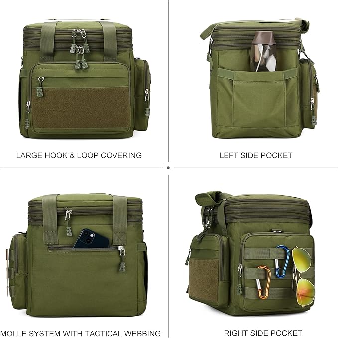 Gafetrey Tactical Lunch Box for Men, Insulated Lunch Bag Adult, Thermal Lunchbox Leakproof Waterproof Cooler Bag, Dual Compartment Lunch tote, Large Lunch Pail for Work Office Travel(Green) 15L